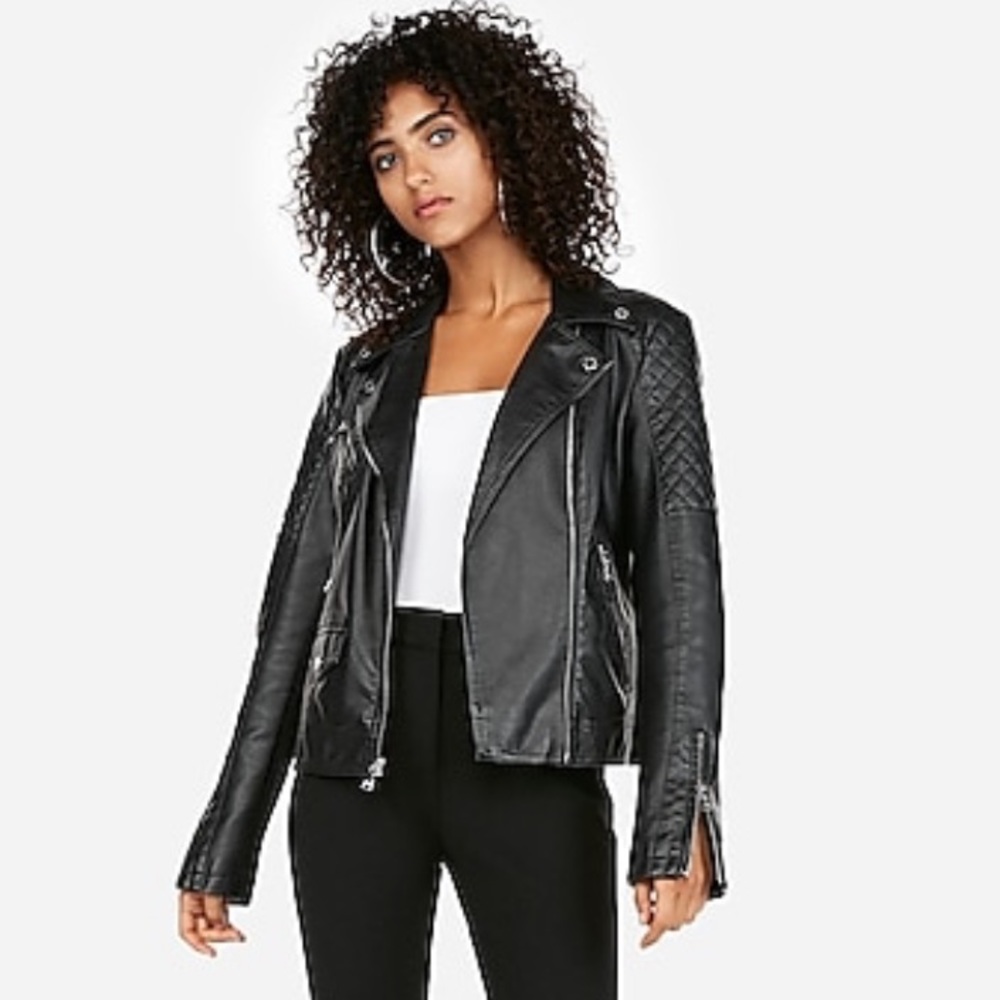 Express Vegan Leather Quilted Moto Jacket